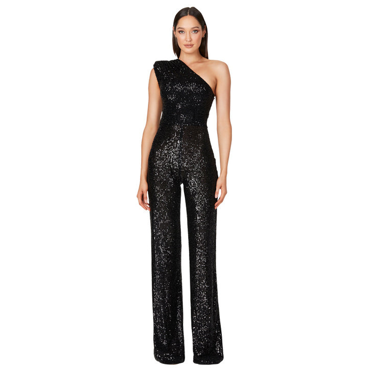 Jumpsuit – Een-schouder Ontwerp & Hoge Taille Met Sequins