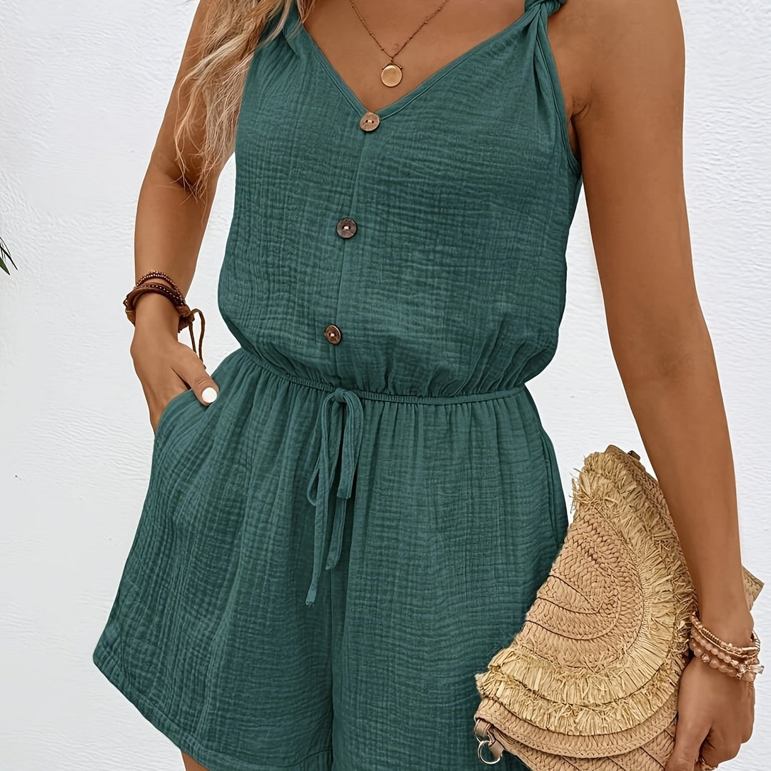 Jumpsuit – Lichtgewicht Geribde Stof & Trekkoord Taille