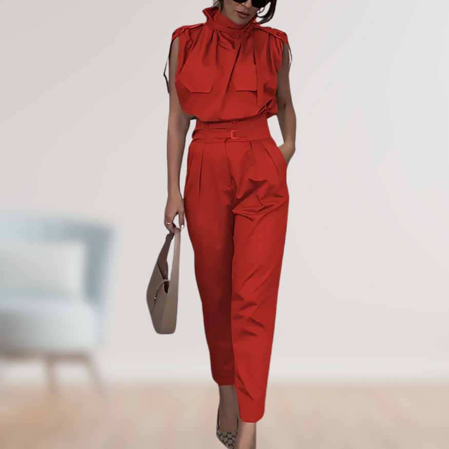 Jumpsuit – Mouwloos Met Hoge Taille & Ceintuur Vorm