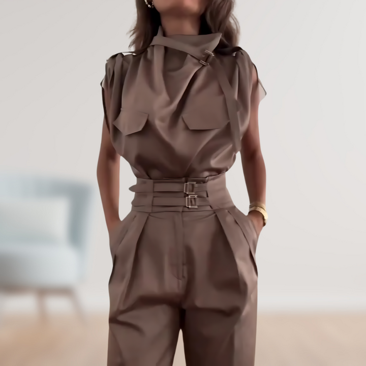 Jumpsuit – Mouwloos Met Hoge Taille & Ceintuur Vorm