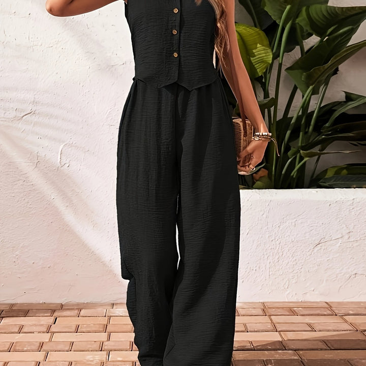 Jumpsuit – Mouwloos Ontwerp & Wijde Pijpenbroek