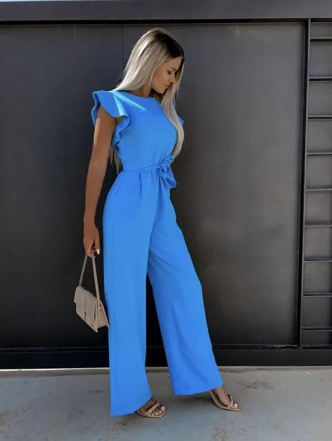 Jumpsuit – Ruchesmouwen & Ceintuur Voor Getailleerde Taille