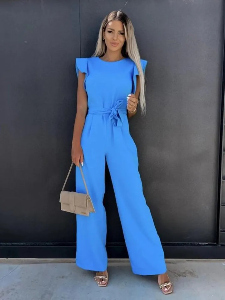 Jumpsuit – Ruchesmouwen & Ceintuur Voor Getailleerde Taille
