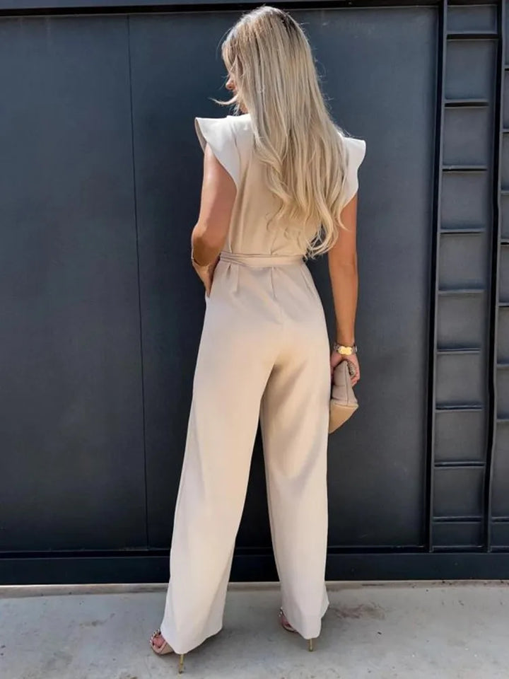 Jumpsuit – Ruchesmouwen & Ceintuur Voor Getailleerde Taille