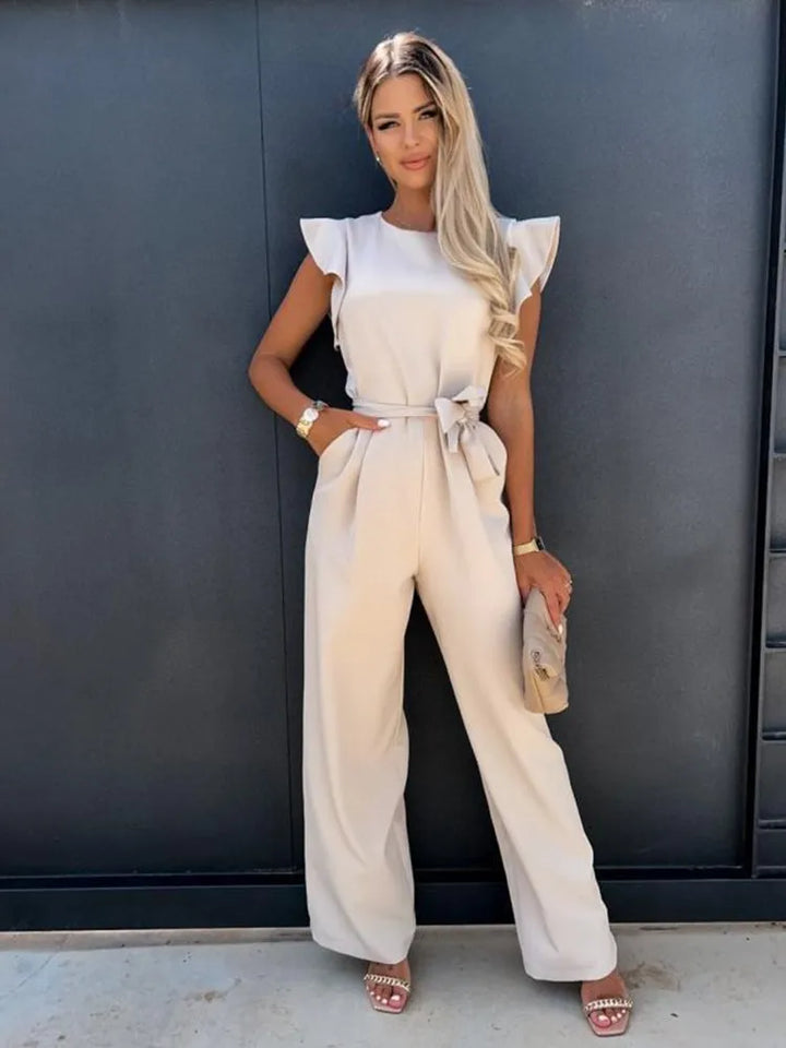 Jumpsuit – Ruchesmouwen & Ceintuur Voor Getailleerde Taille
