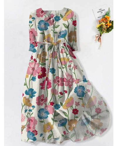Jurk - Bloemenprint & Taillelint Detail