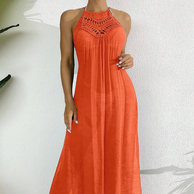 Jurk Cover-Up - Sidensplitten & Cutout Detail Halter Nek Ontwerp
