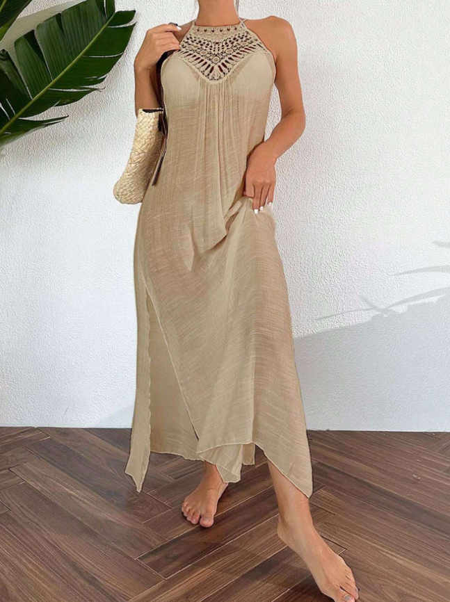 Jurk Cover-Up - Sidensplitten & Cutout Detail Halter Nek Ontwerp