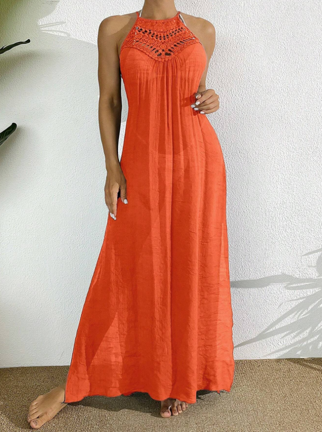 Jurk Cover-Up - Sidensplitten & Cutout Detail Halter Nek Ontwerp