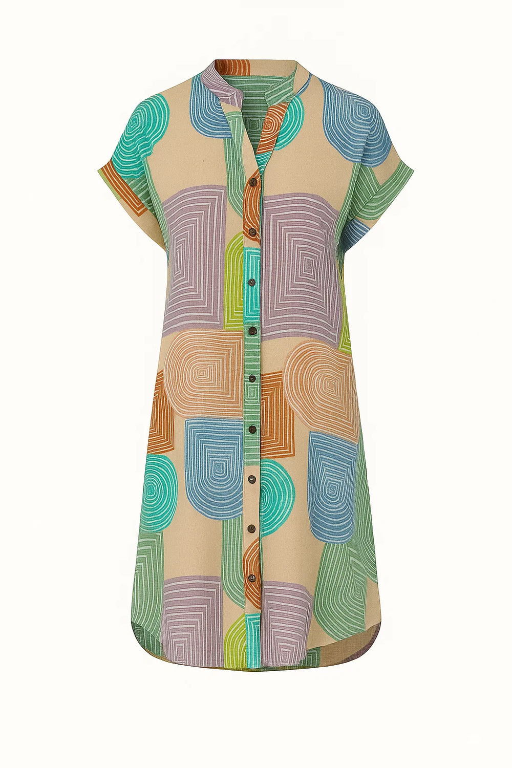 Jurk – Geometrisch Patroon & V-hals met Knoopsluiting