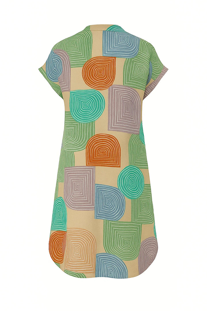 Jurk – Geometrisch Patroon & V-hals met Knoopsluiting