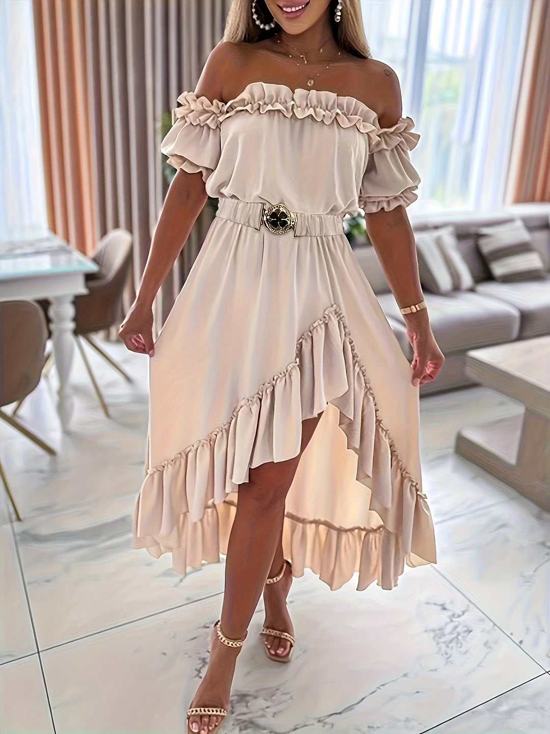 Jurk – Off-Shoulder Ontwerp & Flexibele Pasvorm