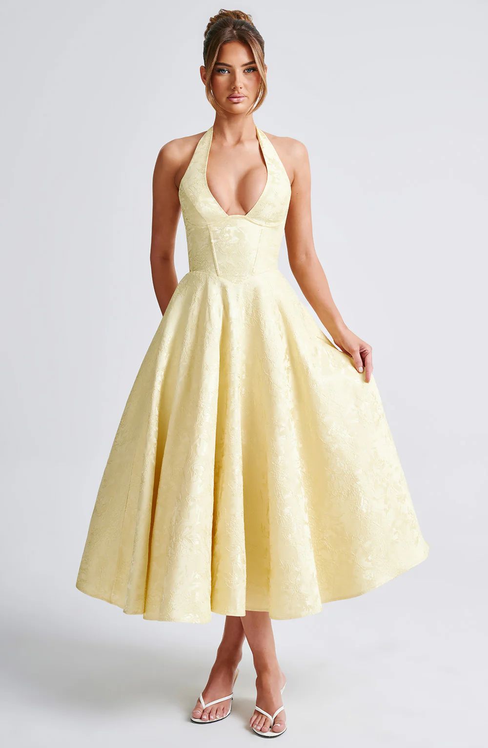 Jurk – V-hals Halter & Strik Taille met A-lijn Rok