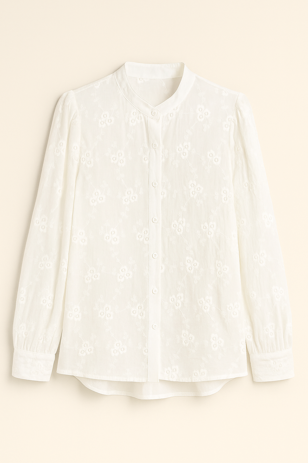 Kant Geborduurde Blouse - Lange Mouwen Ontwerp & Knopen Sluiting