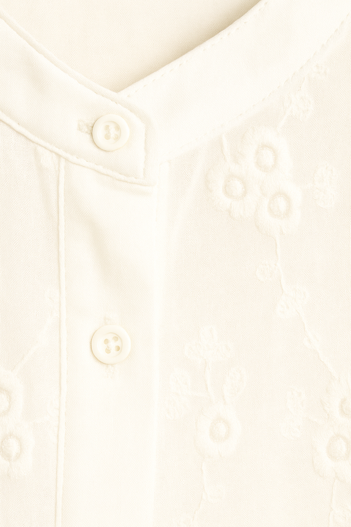 Kant Geborduurde Blouse - Lange Mouwen Ontwerp & Knopen Sluiting