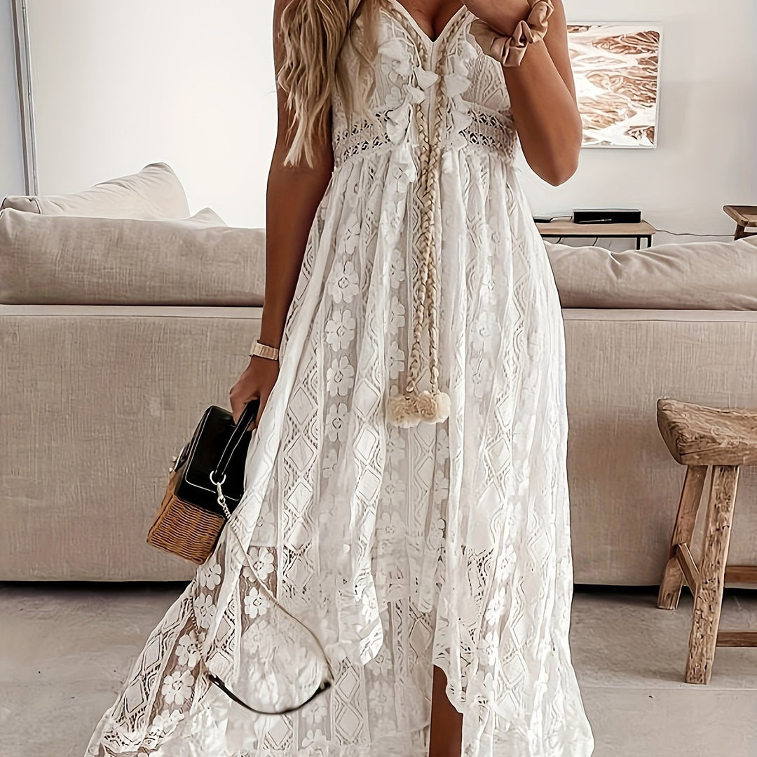 Kant Maxi Jurk – Off-Shoulder Ontwerp & Bloemenpatroon