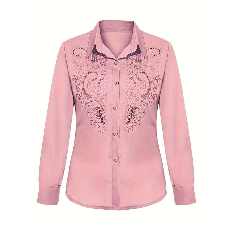 Kanten Blouse – Lange Mouwen & Knopsluiting voor Extra Comfort