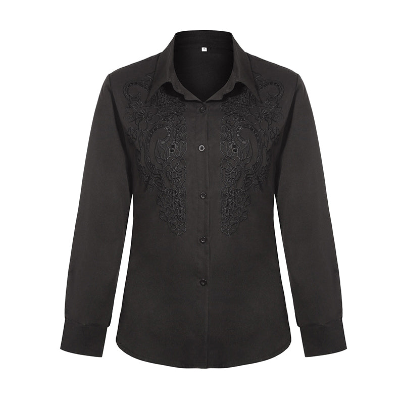 Kanten Blouse – Lange Mouwen & Knopsluiting voor Extra Comfort