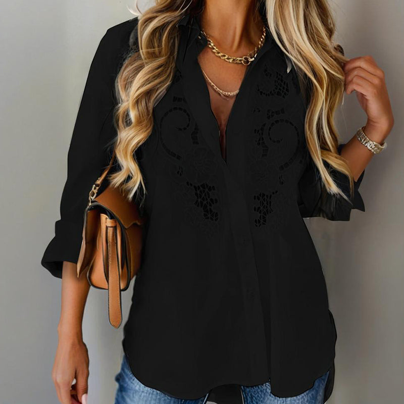 Kanten Blouse – Lange Mouwen & Knopsluiting voor Extra Comfort