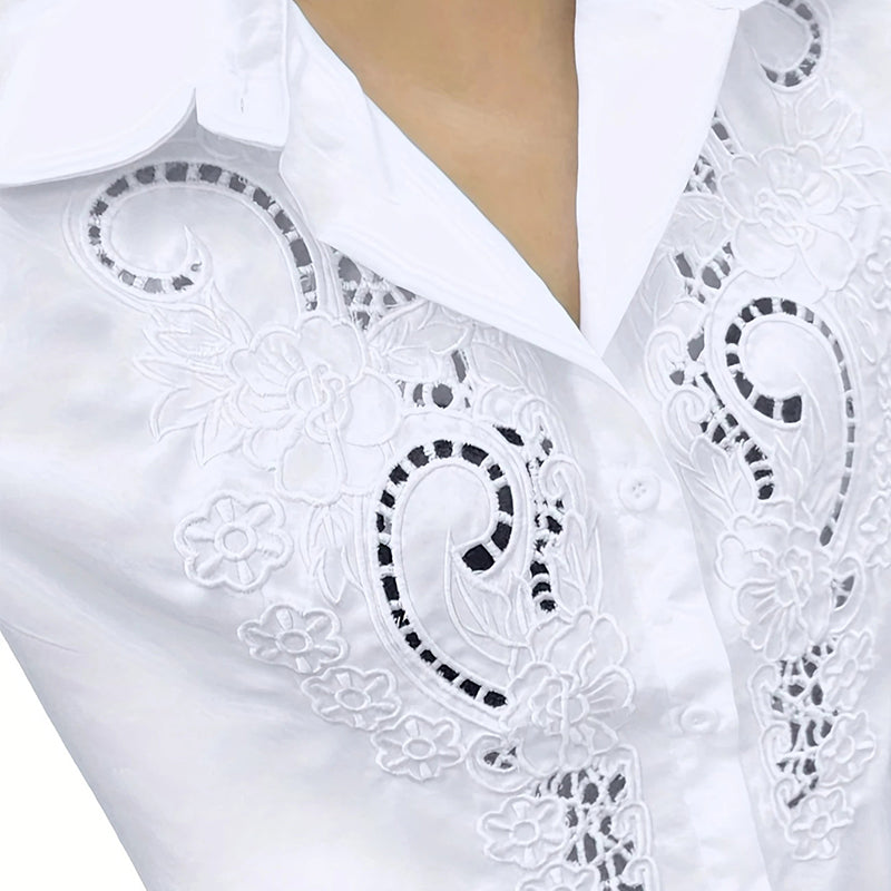 Kanten Blouse – Lange Mouwen & Knopsluiting voor Extra Comfort