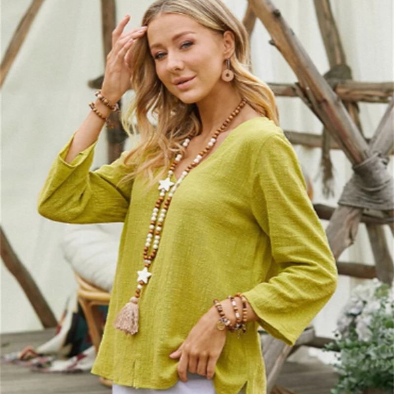 Katoen-Linnen Blouse – V-Hals & Losse Pasvorm