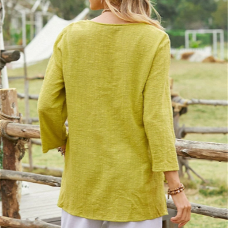 Katoen-Linnen Blouse – V-Hals & Losse Pasvorm