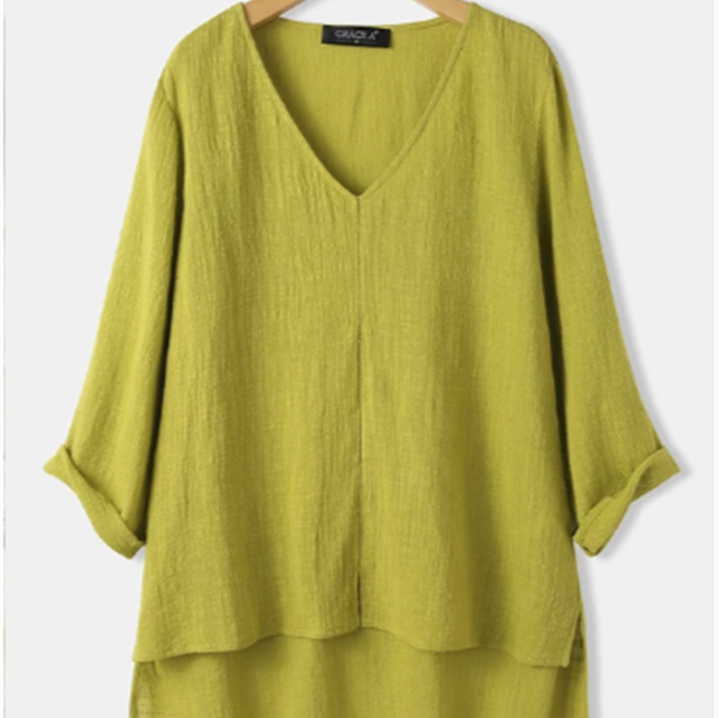 Katoen-Linnen Blouse – V-Hals & Losse Pasvorm