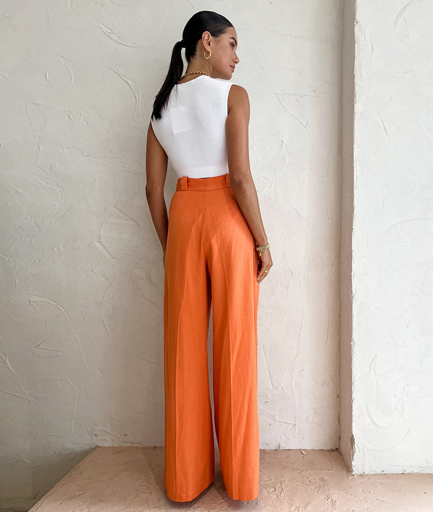 Katoen-Linnen Broek – Hoge Taille & Losse Pijpen