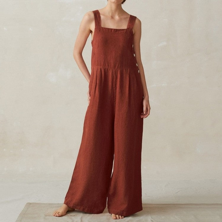 Katoen-Linnen Jumpsuit – Brede Pijpen & Handige Zakjes