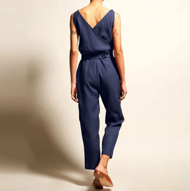 Katoen-Linnen Jumpsuit – V-Hals & Losse Pasvorm