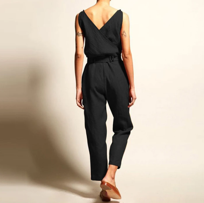 Katoen-Linnen Jumpsuit – V-Hals & Losse Pasvorm