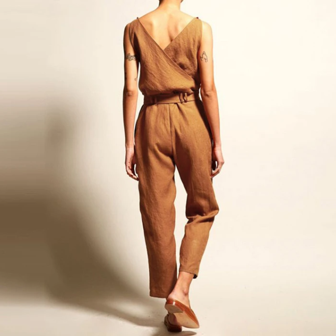 Katoen-Linnen Jumpsuit – V-Hals & Losse Pasvorm