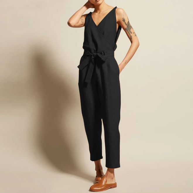 Katoen-Linnen Jumpsuit – V-Hals & Losse Pasvorm