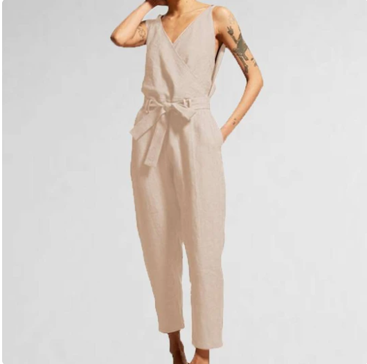 Katoen-Linnen Jumpsuit – V-Hals & Losse Pasvorm