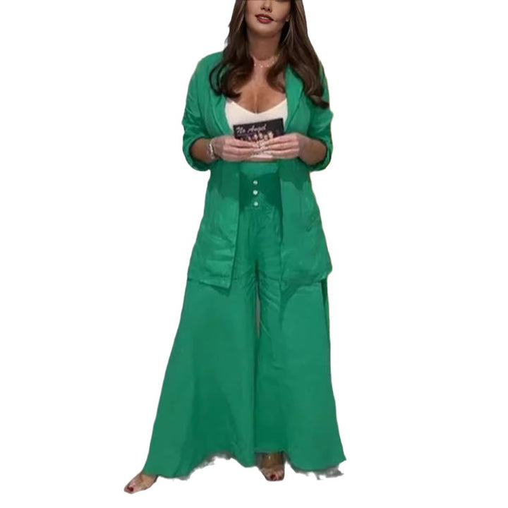 Katoen-Linnen Set – Colbertkraag Cardigan & Losse Pasvorm Broek