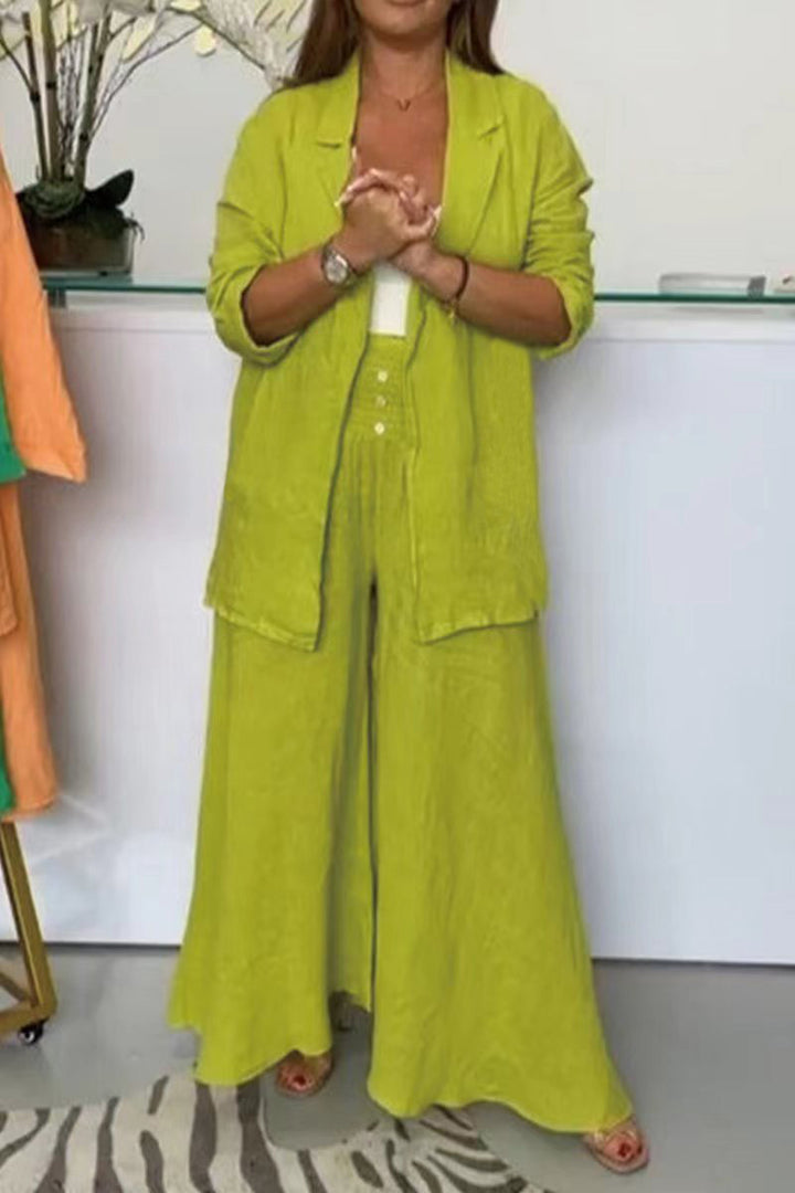 Katoen-Linnen Set – Colbertkraag Cardigan & Losse Pasvorm Broek