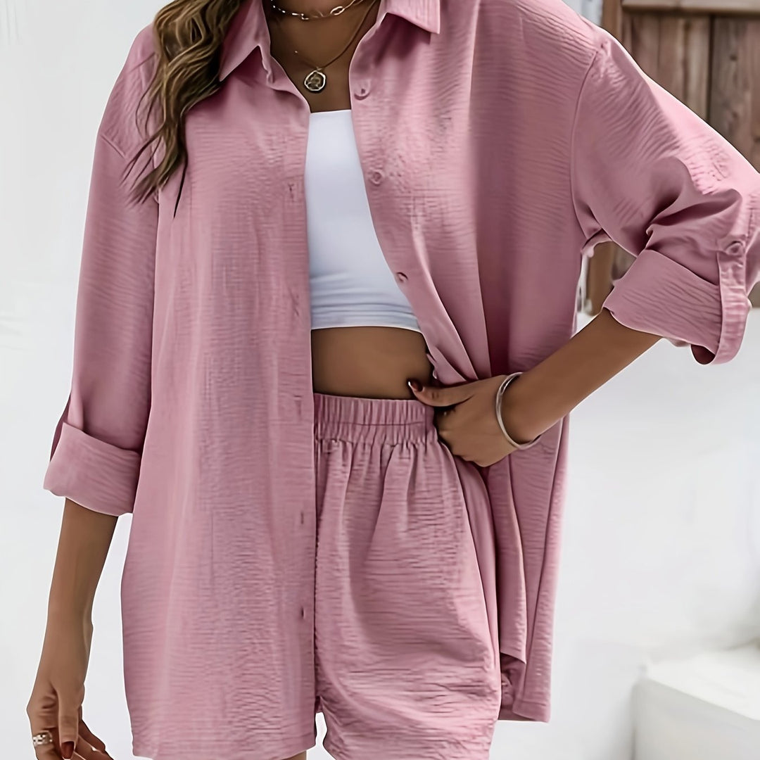 Katoen-Polyester Korte Set – Reverskraag & Licht Elastisch