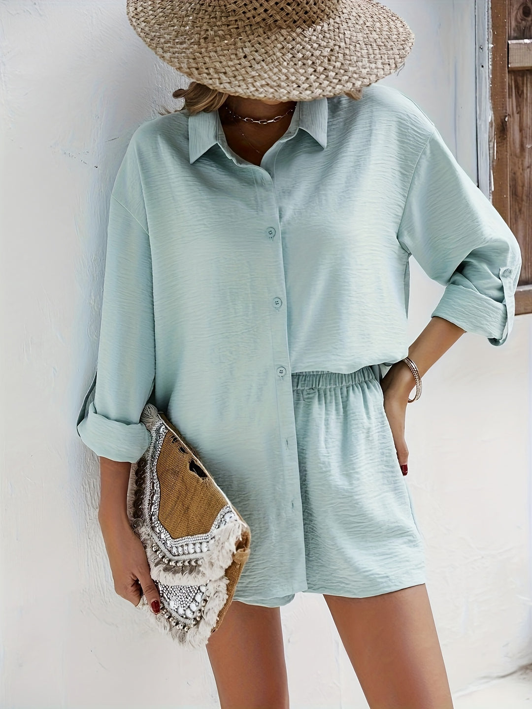 Katoen-Polyester Korte Set – Reverskraag & Licht Elastisch
