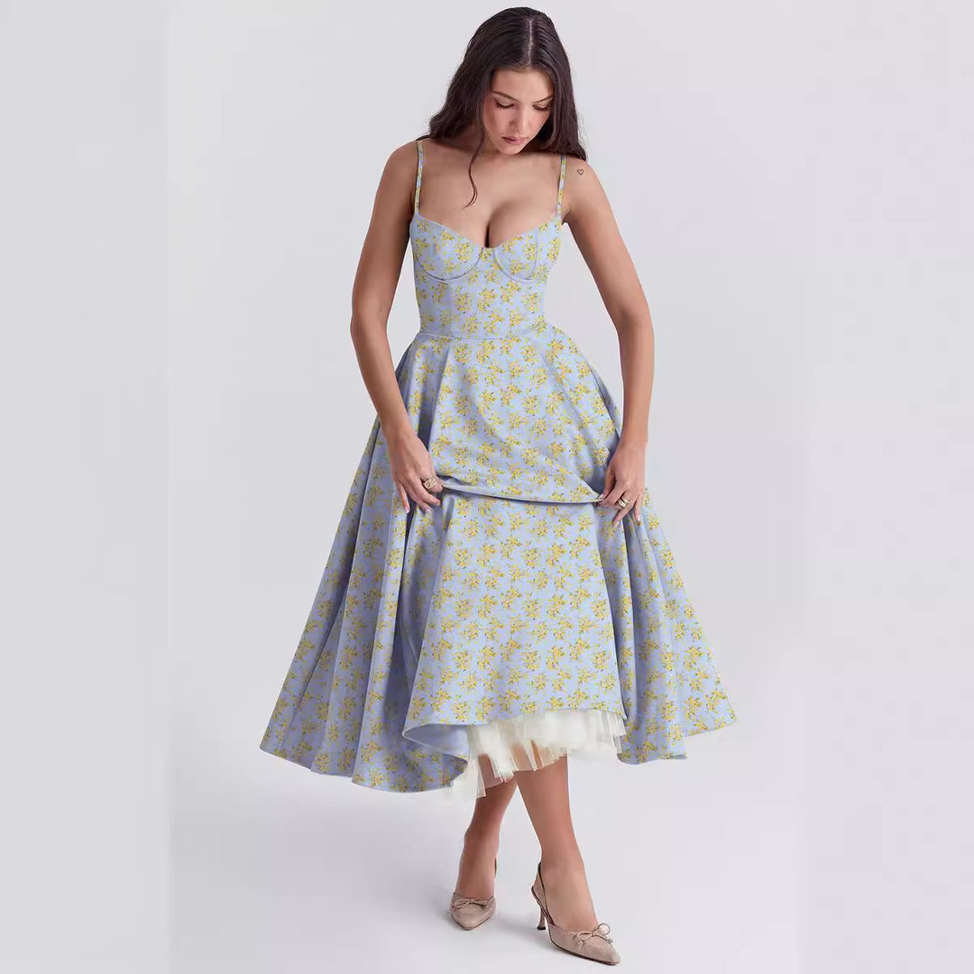Katoen-Polyester Sling Jurk – Dubbel Laag & Uitlopende Zoom