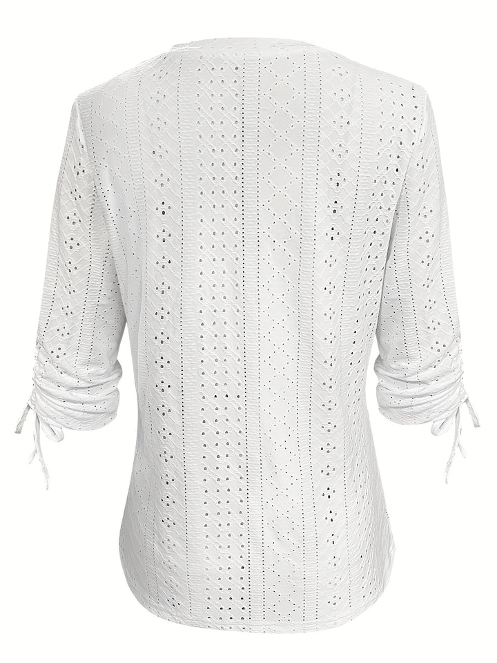 Katoen-Polyester T-Shirt – V-hals met Knoopdetails & Verstelbare Taille