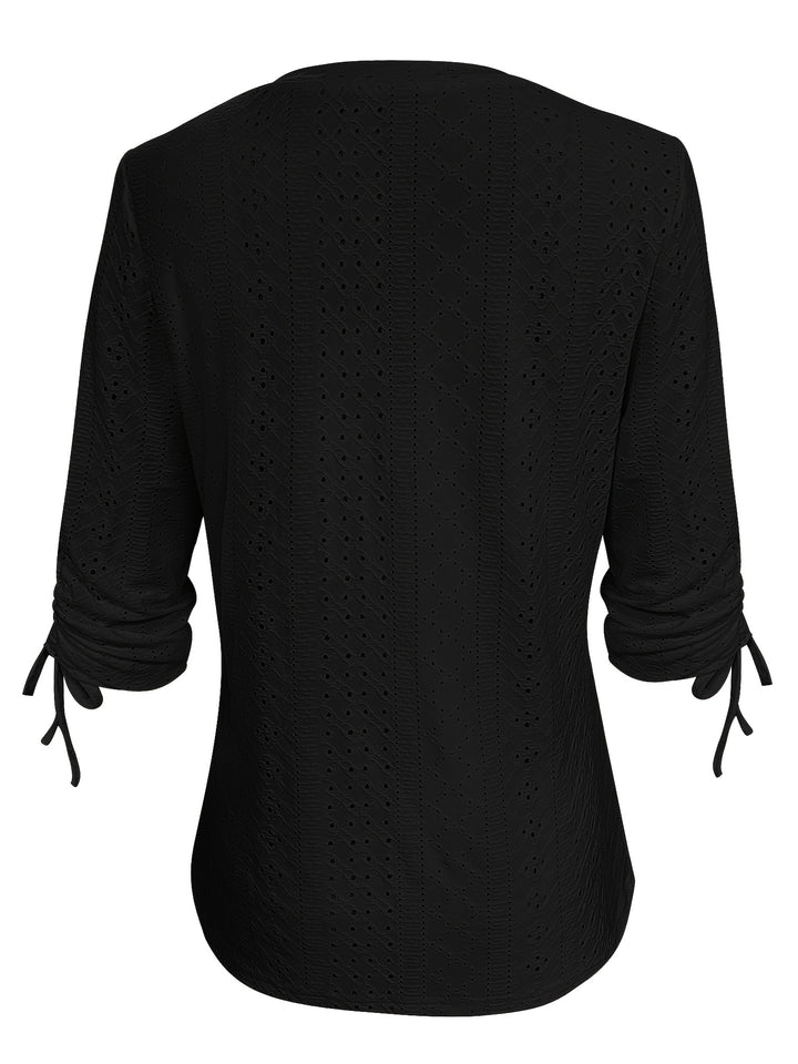 Katoen-Polyester T-Shirt – V-hals met Knoopdetails & Verstelbare Taille
