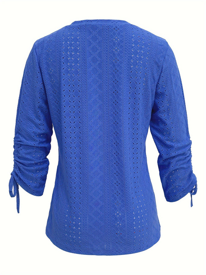 Katoen-Polyester T-Shirt – V-hals met Knoopdetails & Verstelbare Taille