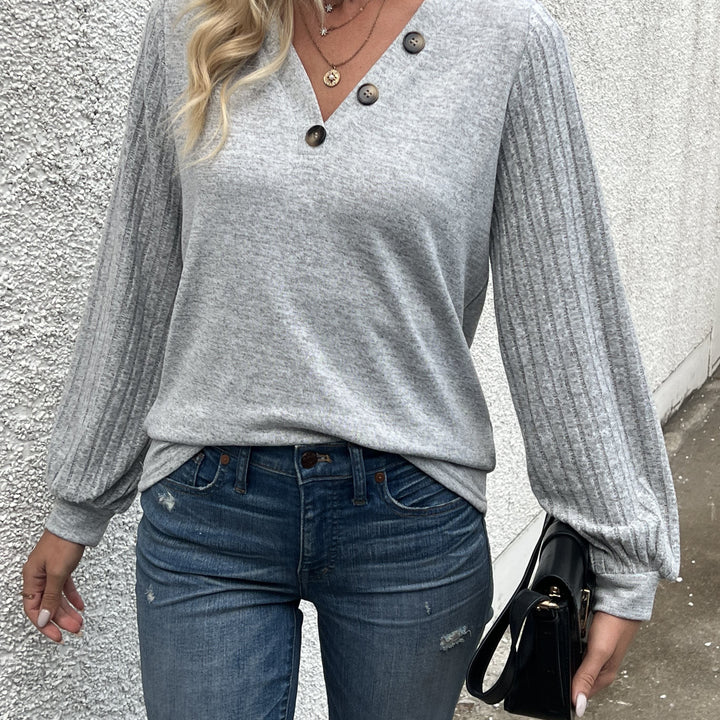 Katoen-Polyester T-shirt – V-hals & Knoopsluiting