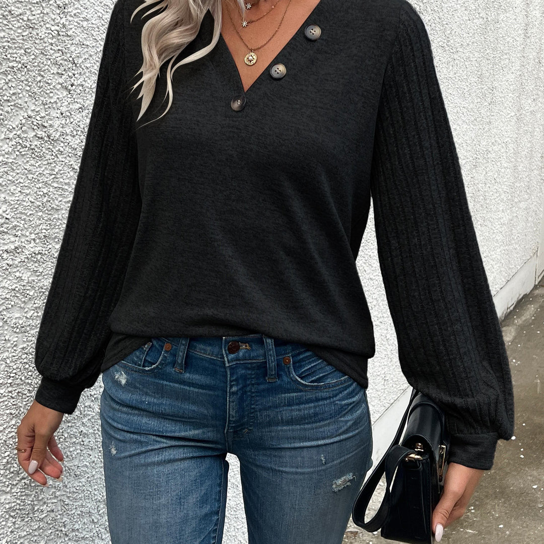 Katoen-Polyester T-shirt – V-hals & Knoopsluiting