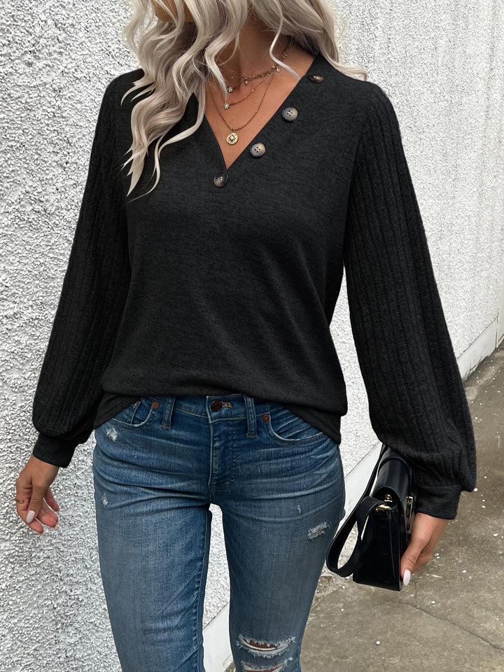 Katoen-Polyester T-shirt – V-hals & Knoopsluiting