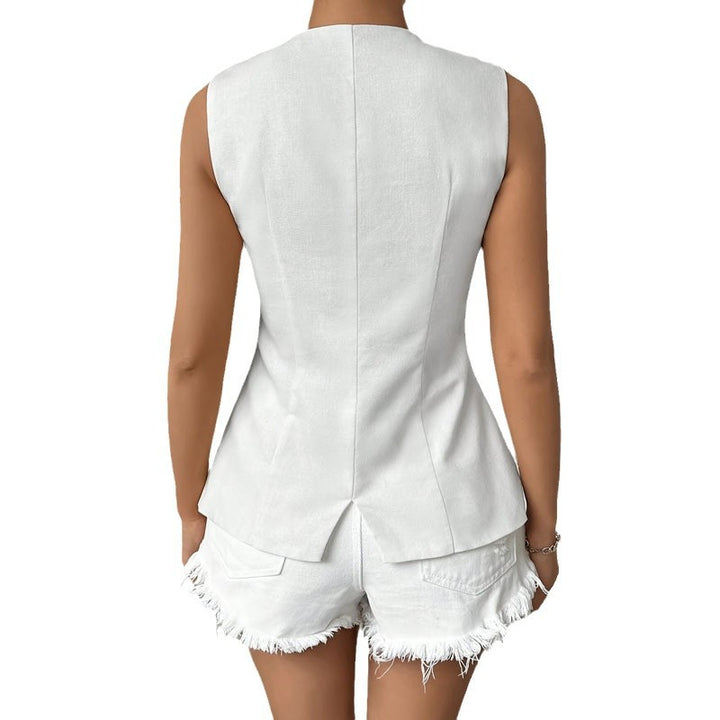 Katoen-Polyester Vest – Knoopsluiting & Ronde Hals