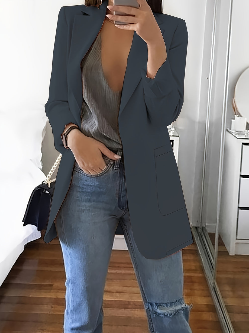Katoen-Polyester Vest – Omgeslagen Kraag & Comfortabele Pasvorm