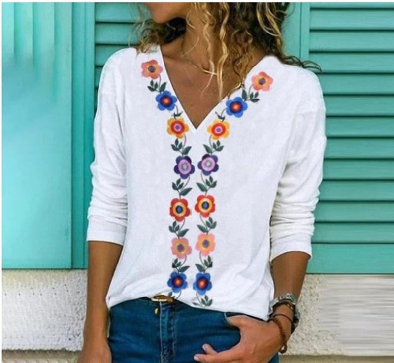 Katoen-Polyestermix T-shirt – Geprinte Details & Losse Pasvorm