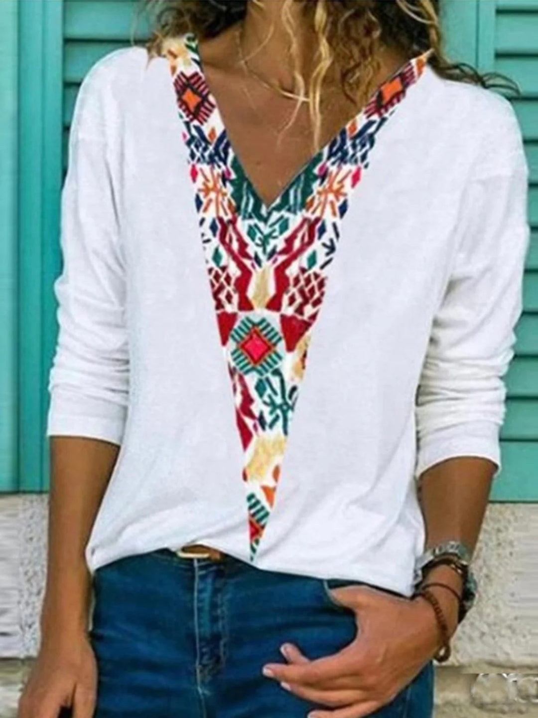 Katoen-Polyestermix T-shirt – Geprinte Details & Losse Pasvorm