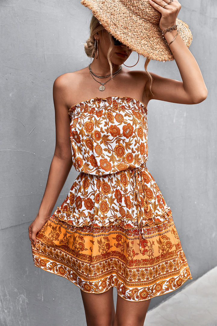 Katoenen Jurk - Bloemenprint & Mouwloos Ontwerp met Hoog Taille